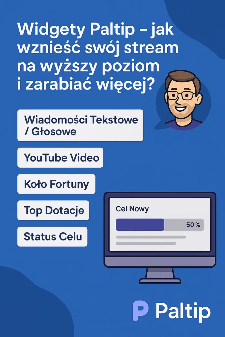 Widgety do OBS w Paltip – przykłady nakładek na stream: wiadomości głosowe, YouTube Video, Koło Fortuny, Top Dotacje i Cel Dotacji.